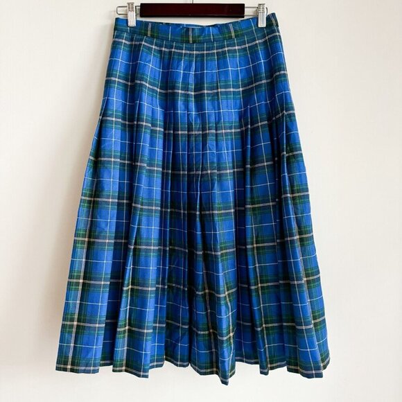 Vintage Deadstock Bonda Nova Scotia Tartan Blue Plaid Pleated Wool Midi Skirt 10 - Picture 8 of 9